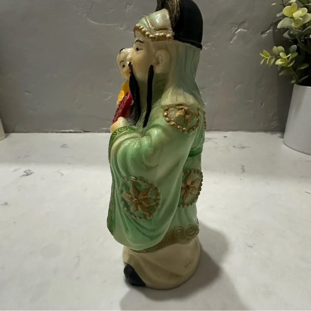 Vintage Chinese Japanese Statue Man Holding Child In Arm Ceramic Hand Painted